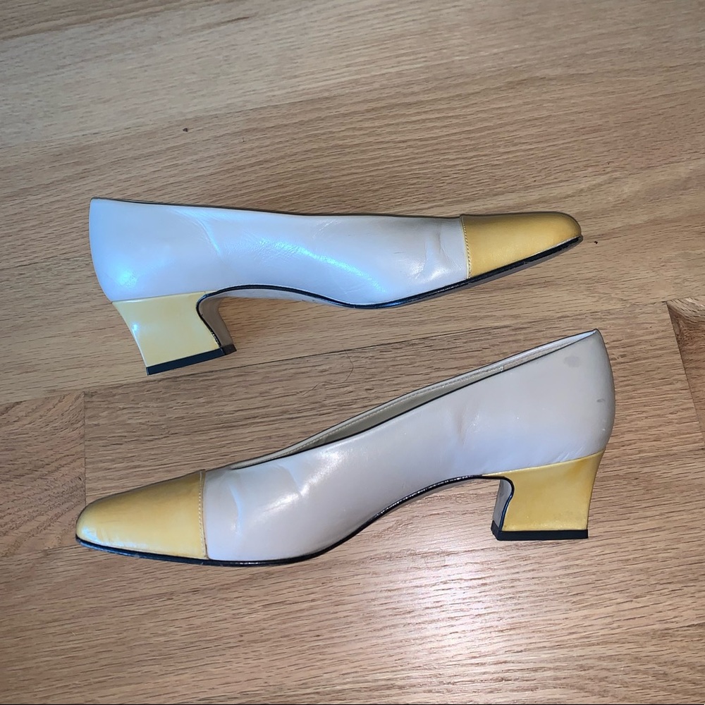 Off White and Yellow Women’s Low Heels